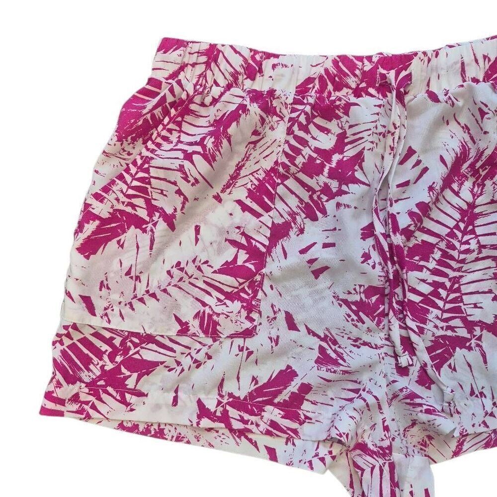 West Loop Women's White & Hot Pink Poly Elastic & Drawstring Waisted Shorts w Po - Picture 2 of 10